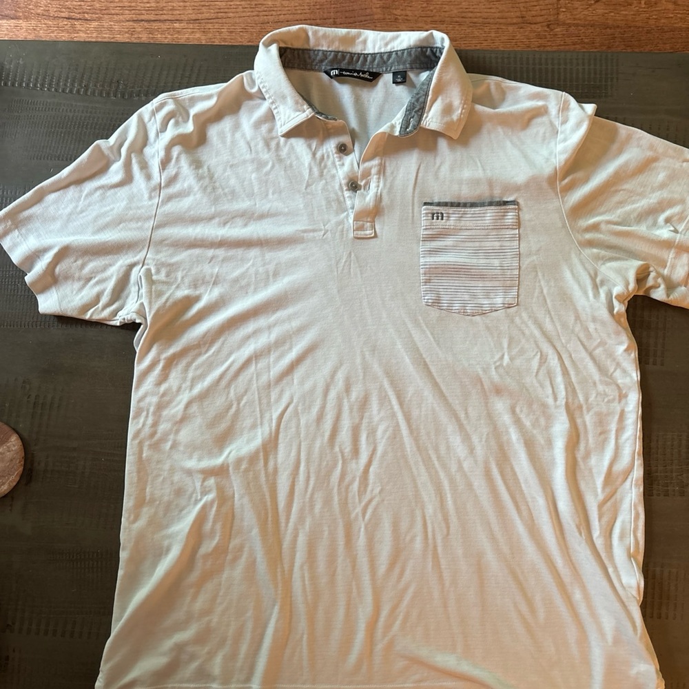 Travis Mathew White Polo Shirt with Gray Accents
